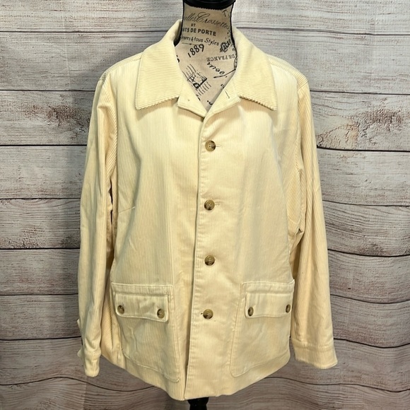 Lauren Jeans Co Corduroy Blazer Leather Elbow Patches Size 1X Cream Pockets - Picture 2 of 13